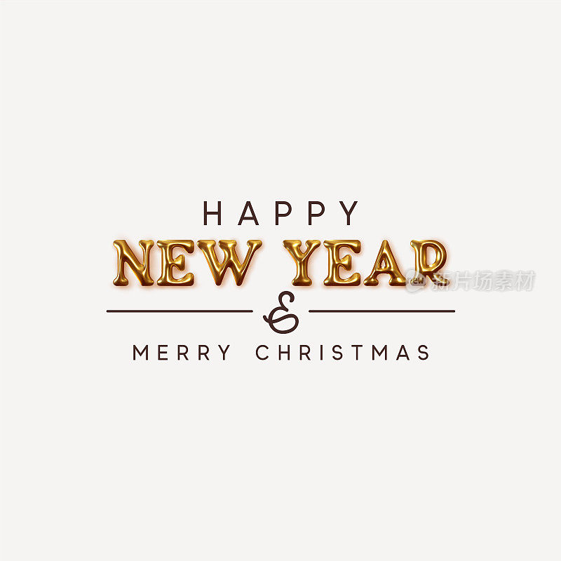 Happy New Year Gold text. Golden metallic 3d font New Year. vector illustration